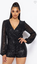 Load image into Gallery viewer, Long sleeved Sequin Romper with Self Tie Belt