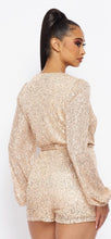 Load image into Gallery viewer, Long sleeved Sequin Romper with Self Tie Belt