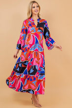 Load image into Gallery viewer, PRINTED LONG SLEEVE V-NECK LONG TUNIC DRESS
