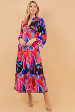 Load image into Gallery viewer, PRINTED LONG SLEEVE V-NECK LONG TUNIC DRESS
