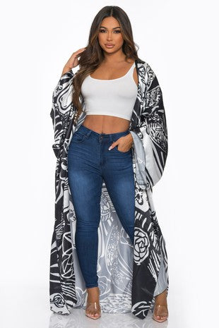 Beautiful Multi-Color Printed Kimono (Black/White)