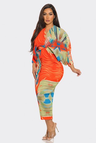 Printed Midi Dress (Orange)