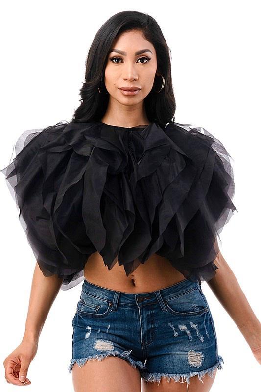 Ruffle Tulle Crop Top- Black, White and Fuchsia – Boutique Chel