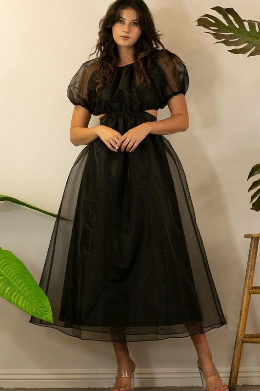 ORGANZA PUFF SLEEVE LONG DRESS