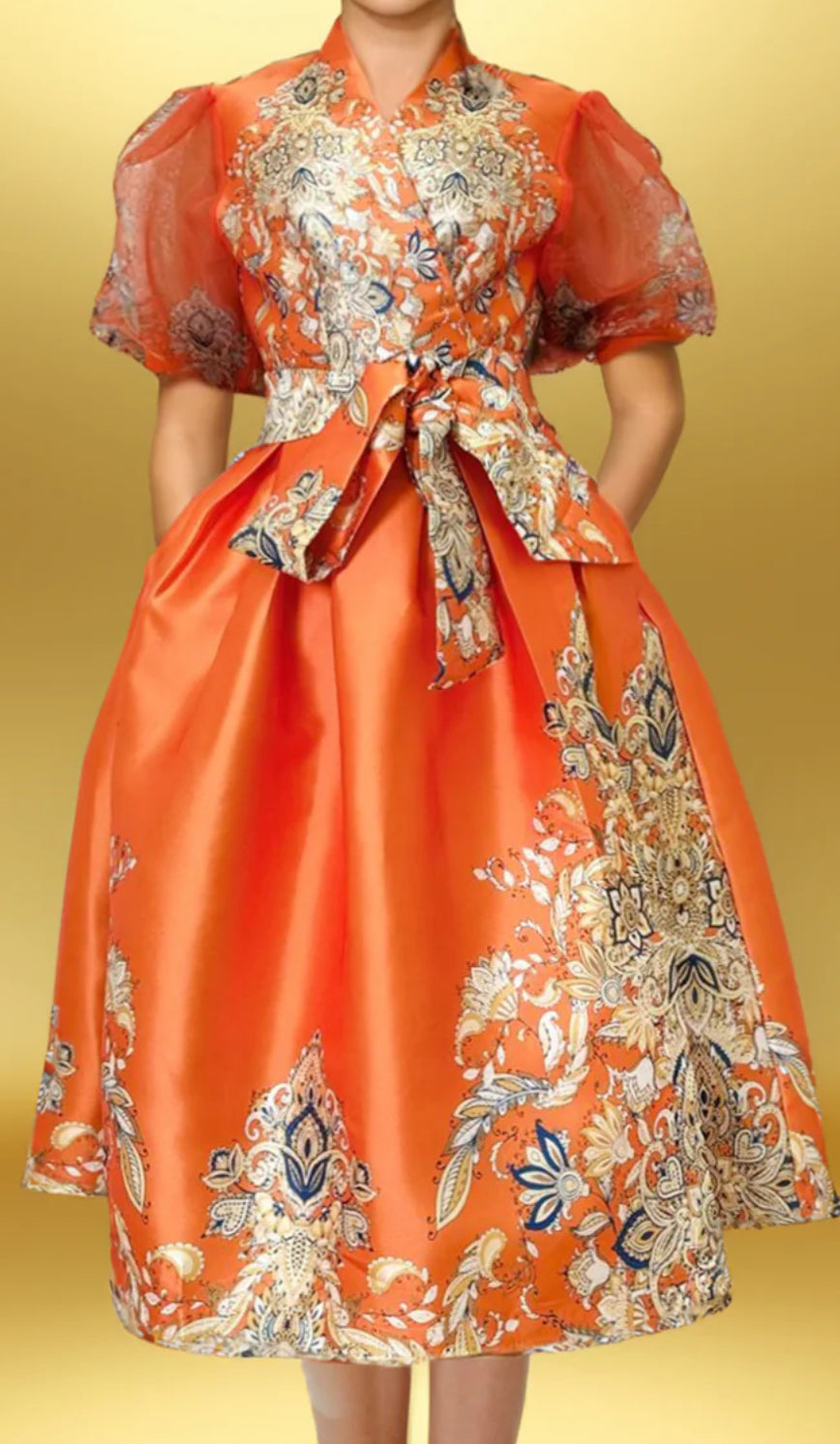 Chel’s Floral Print Dress (Orange)