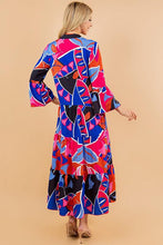 Load image into Gallery viewer, PRINTED LONG SLEEVE V-NECK LONG TUNIC DRESS
