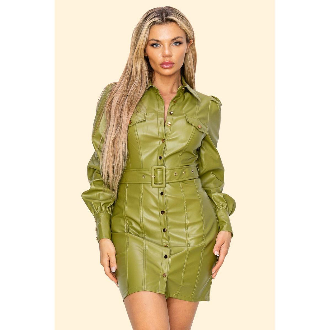 Pu Leather Long Sleeve Mini Dress